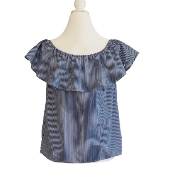 Blue Rain Blouse Top White Blue Striped Ruffled Sleeveless Embroidered XS - Picture 4 of 11